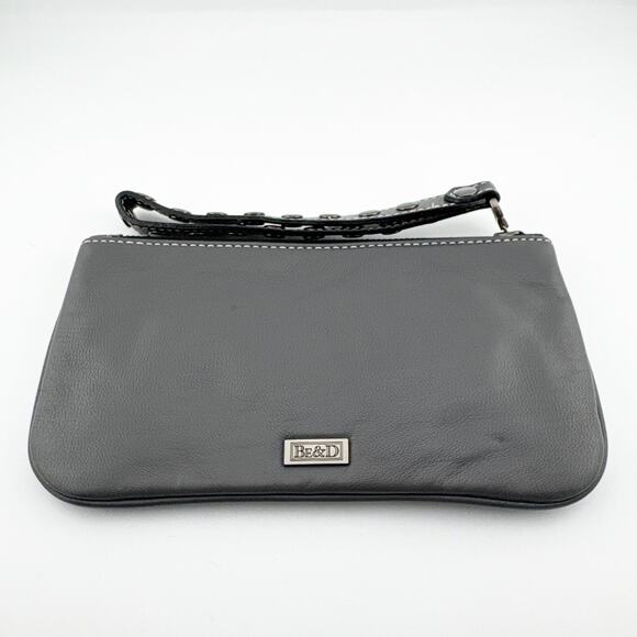 Be&D Gray Leather Studded Wristlet Clutch Bag with Snakeskin‎ Accent - Picture 2 of 10